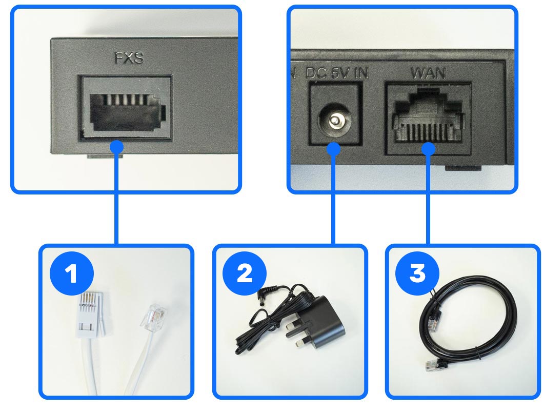 GA11 VoIP Adapter connecting cables to your phone