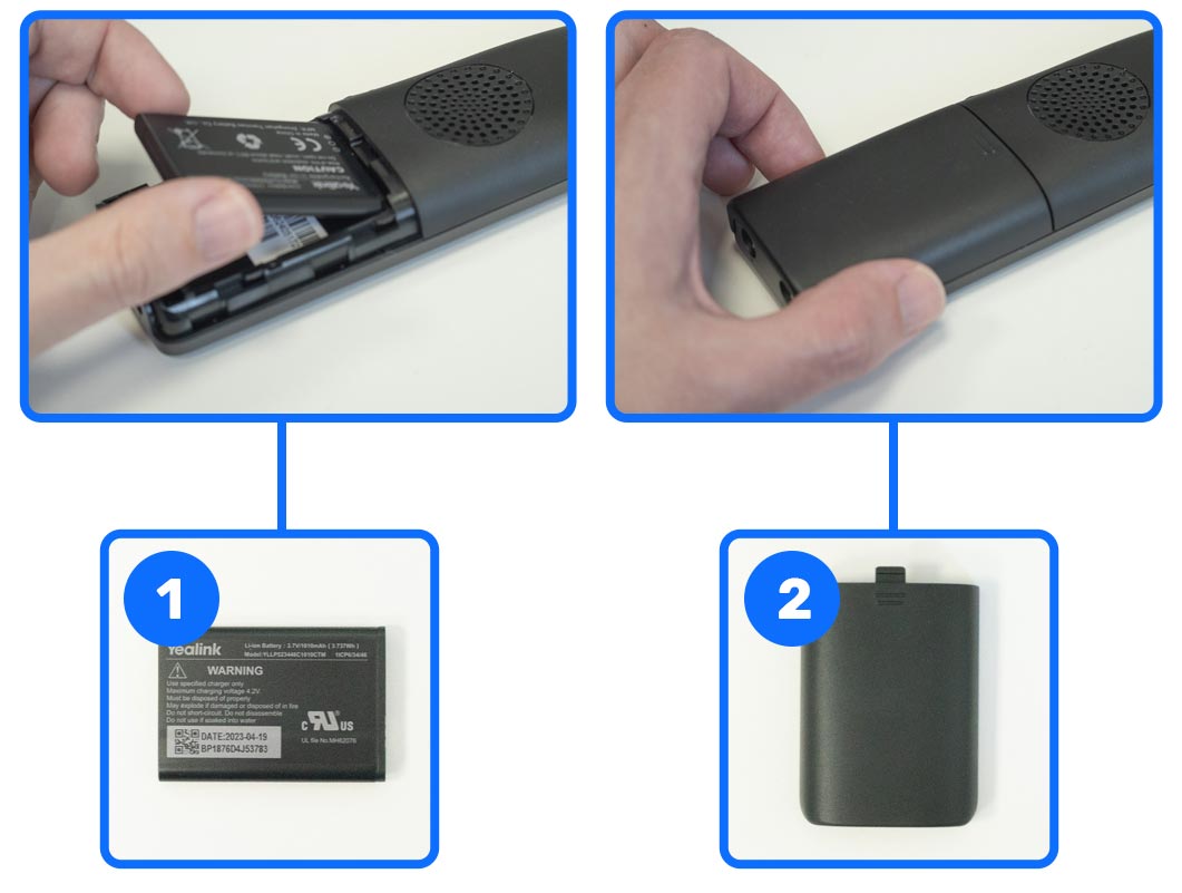 Yealink W73P VoIP Phone - connecting the battery and battery cover