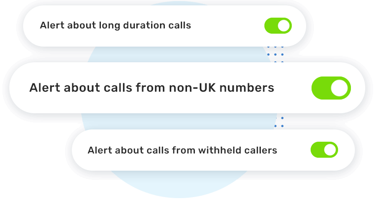 Real-time suspicious call alerts sent to trusted person(s)