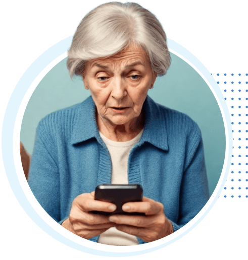 Woman looking at her phone, concerned about unknown call