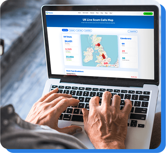 Live scam heatmap showing Who Called Me data across the UK